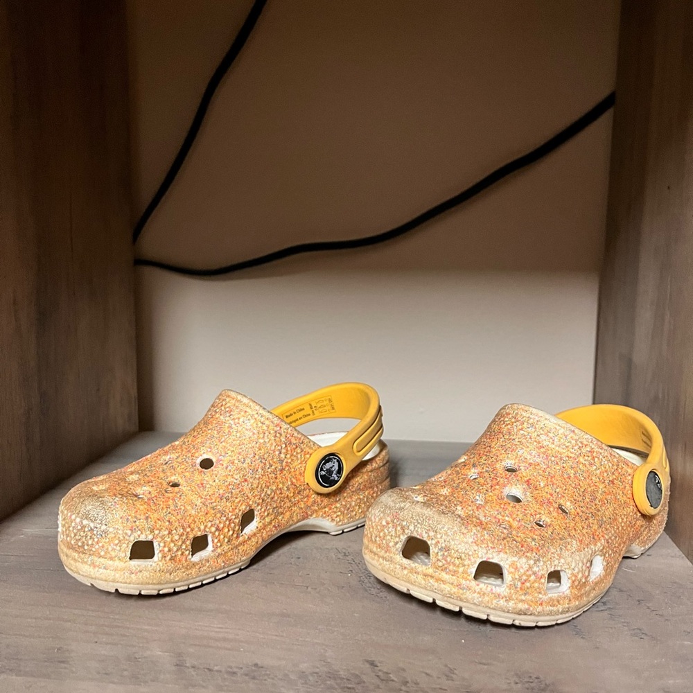Orange Glitter Crocs size 8